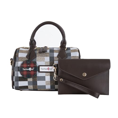 TartanAire Crossbody-Taschen für Damen, schottischer Stil, Tragegriff oben mit Ledergeldbörse, Khaki Grau, 9.4*5.1*6.1 inches von TartanAire