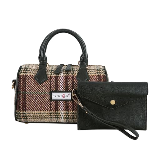 TartanAire Handtasche Damen Schmutz- und wasserabweisend Reisetasche mit Clutch Geldbörse Umhängetasche für Partys und Einkaufen ，Khaki und Rot von TartanAire
