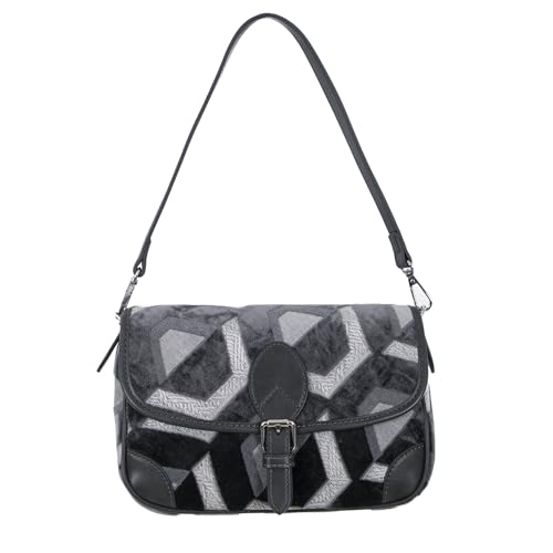 TartanAire Umhängetasche für Damen, Reißverschluss, Patchwork-Handtasche mit 2 abnehmbaren Riemen, grau dunkel, 9.4*3.5*6.3 inches von TartanAire