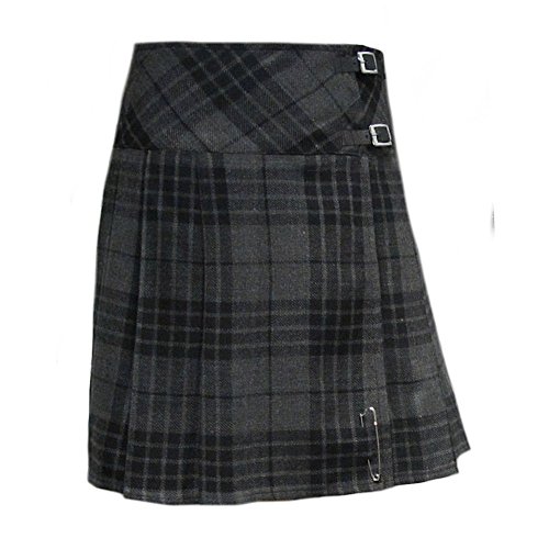 Tartanista Damen 51 cm Lange Kilt-Rock mit Kiltnadel Granitgrau 46 von Tartanista