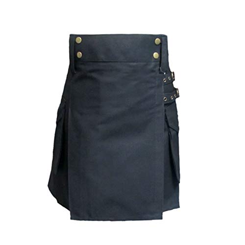 Tartanista - Damen Cargo-Kilt aus Baumwolle - 51 cm (20“) - Einfarbig Schwarz - 38 von Tartanista