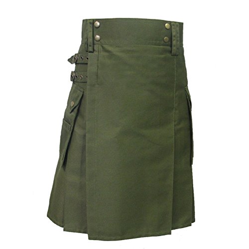 Tartanista - Damen Cargo-Kilt aus Baumwolle - 51 cm (20“) - Olivgrün - 34 von Tartanista