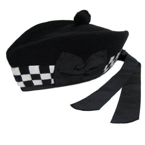 Tartanista - Herren Glengarry-Mütze - traditionell schottisch - Schwarz & schwarz-weiß kariert am Rand - 55 cm von Tartanista
