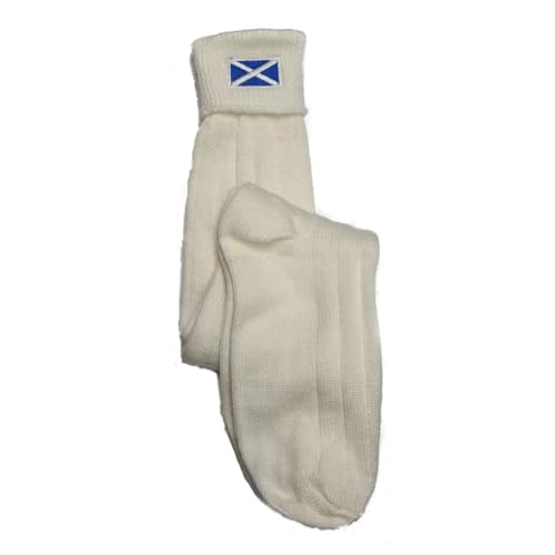 Tartanista Herren-Kilt-Schlauch/Socken, bestickt, schottischer Highland-Kilt, Ecru Saltire, natur, 9 von Tartanista