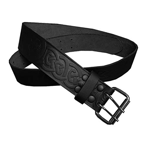Tartanista - Herren Kiltgürtel - glatt oder geprägt - Schwarz - Geprägt - mit Distelknoten - M - 69-91 cm von Tartanista