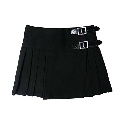 Tartanista - Mädchen Faltenröcke mit Tartanmuster - modern - mit Lederriemen - Einfarbig Schwarz - 4 Jahre - Taille: 56cm (22“), Länge: 27cm (10,5“) von Tartanista