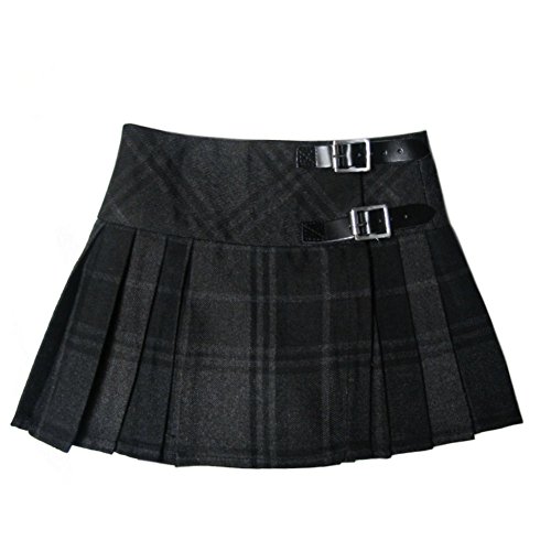 Tartanista - Mädchen Faltenröcke mit Tartanmuster - modern - mit Lederriemen - Grau Highlander - 10 Jahre - Taille: 60cm (23,5“), Länge: 30cm (12“) von Tartanista
