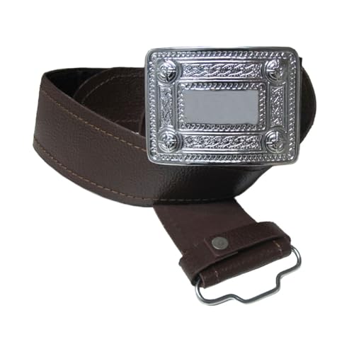 Tartanista Mens Grained Leather Kilt Belt with Buckle Brown Celtic XL von Tartanista