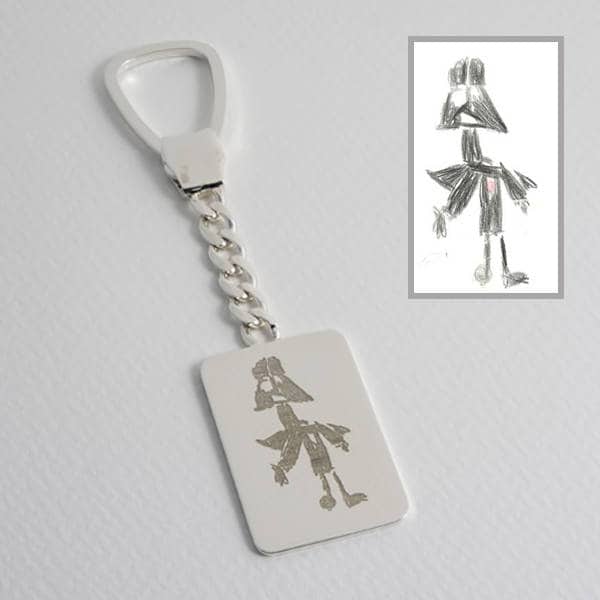 Einzigartige Schlüsselanhänger Aus Sterling Silber Nach Den Zeichnungen Ihrer Kinder, Mit Gravur Auf Einer Rechteckigen Silberplatte, Darth Vader von TasarimTakarim