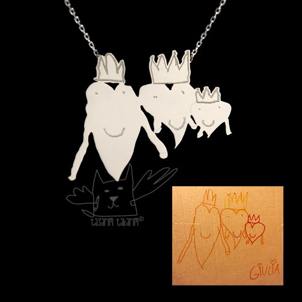 Einzigartiger Personalisierter Schmuck, Maßgeschneiderte Sterlingsilber-Halsketten Aus Den Zeichnungen Ihrer Kinder, Perfektes Geschenk von TasarimTakarim