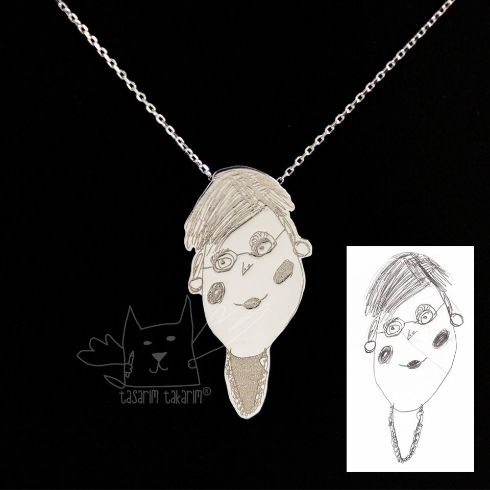 Einzigartiger Personalisierter Schmuck, Maßgeschneiderte Sterlingsilber-Halsketten Aus Den Zeichnungen Ihrer Kinder, Perfektes Geschenk Einzigartiger Personalisierter Schmuck, Maßgeschneiderte Sterlingsilber-Halsketten Aus Den Zeichnungen Ihrer Kinder, Perfektes Geschenk von TasarimTakarim