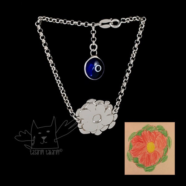 Handgemachte Silberschmuck Nach Maß, Personalisierte Geschenke Aus Der Kunst Ihres Kindes, Kinderschmuck Maß von TasarimTakarim