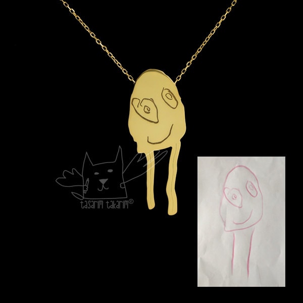 Handgemachter Personalisierter Silberschmuck, Maßgefertigte Vergoldete Silberketten Aus Den Zeichnungen Ihrer Kinder von TasarimTakarim