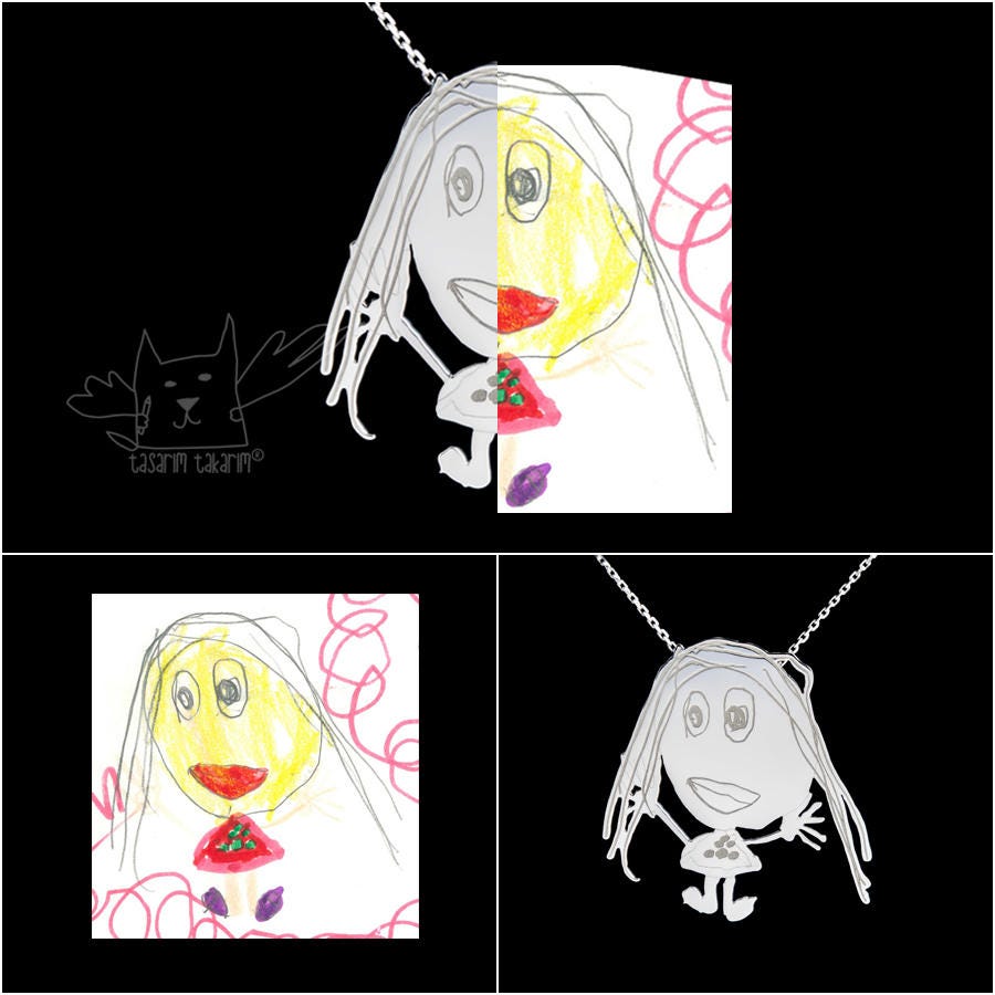Kinderkunsthalskette, Personalisierte Maßgeschneiderte Sterlingsilberhalskette Aus Den Zeichnungen Ihrer Kinder, Geschenk Für Mutter Kinderkunsthalskette, Personalisierte Maßgeschneiderte Sterlingsilberhalskette Aus Den Zeichnungen Ihrer Kinder, Geschenk Für Mutter von TasarimTakarim