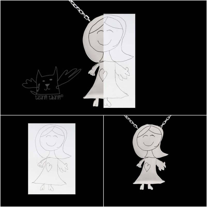Kunst Des Kindes Halskette, Personalisierte Maßgefertigte Sterlingsilber-Halskette Aus Den Zeichnungen Ihrer Kinder, Geschenk Für Mutter von TasarimTakarim
