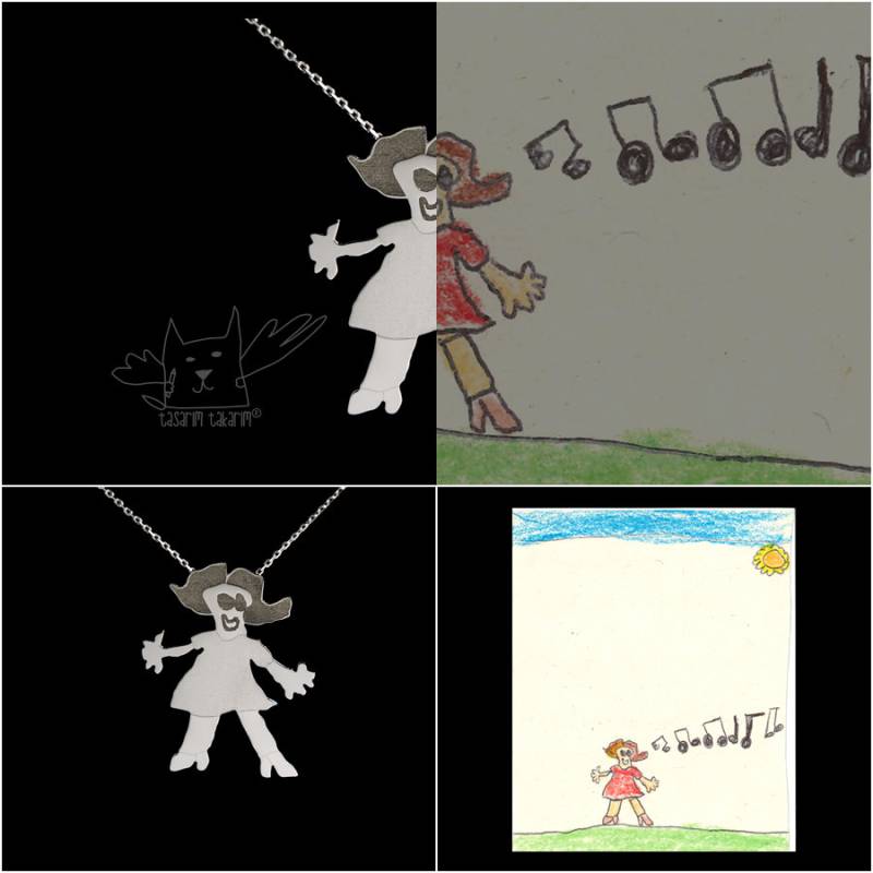 Halskette Nach Maß Aus Sterlingsilber Den Zeichnungen Ihrer Kinder, Unikat Personalisierter Schmuck, Perfektes Geschenk, Personalisierte von TasarimTakarim