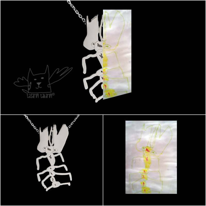 Personalisierte Halsketten Aus Den Zeichnungen Ihrer Kinder, Nach Maß Schmuck Für Perfektes Muttertagsgeschenk, Halskette von TasarimTakarim