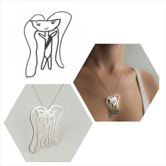 Personalisierte Halsketten Von Den Zeichnungen Ihrer Kinder, Kinderschmuck Nach Maß, Geschenk Für Sie, Einzigartige Geschenkidee von TasarimTakarim