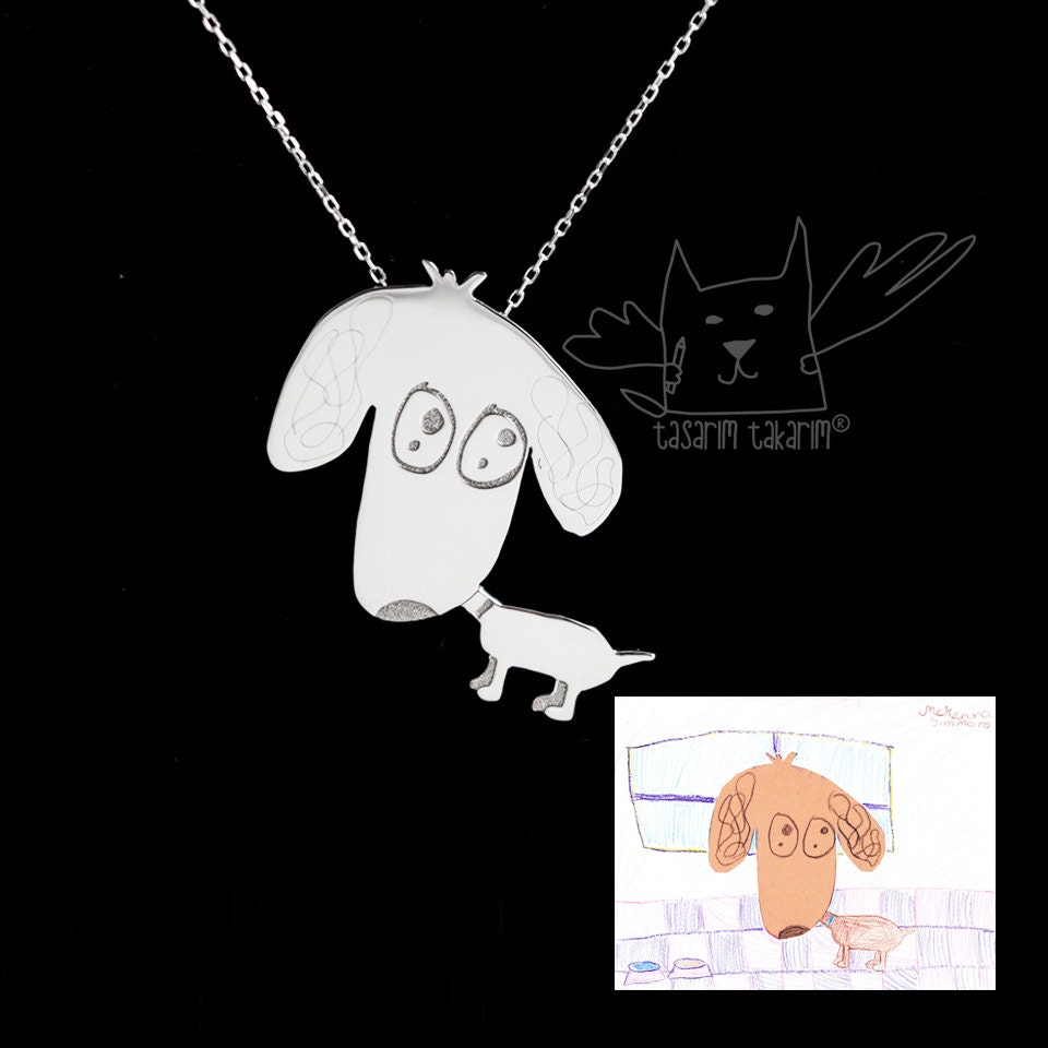 Personalisierte Halsketten Von Ihren Kinderzeichnungen, Kinderschmuck Nach Maß & Einzigartige Geschenke Der Kunst Kindern von TasarimTakarim