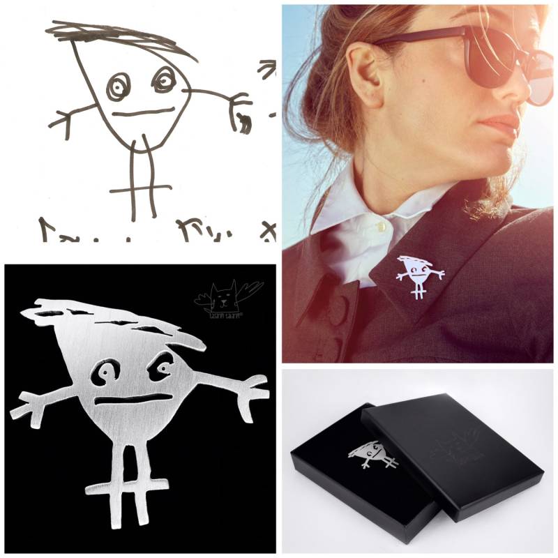 Personalisierte Maßgefertigte Sterling Silber Broschen & Anstecknadeln Aus Die Zeichnungen Ihrer Kinder von TasarimTakarim