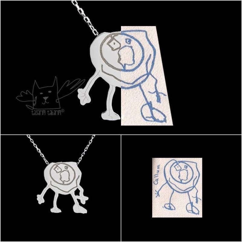 Personalisierte Maßgefertigte Sterlingsilber-Halskette Aus Den Zeichnungen Ihrer Kinder, Geschenk Für Mama von TasarimTakarim