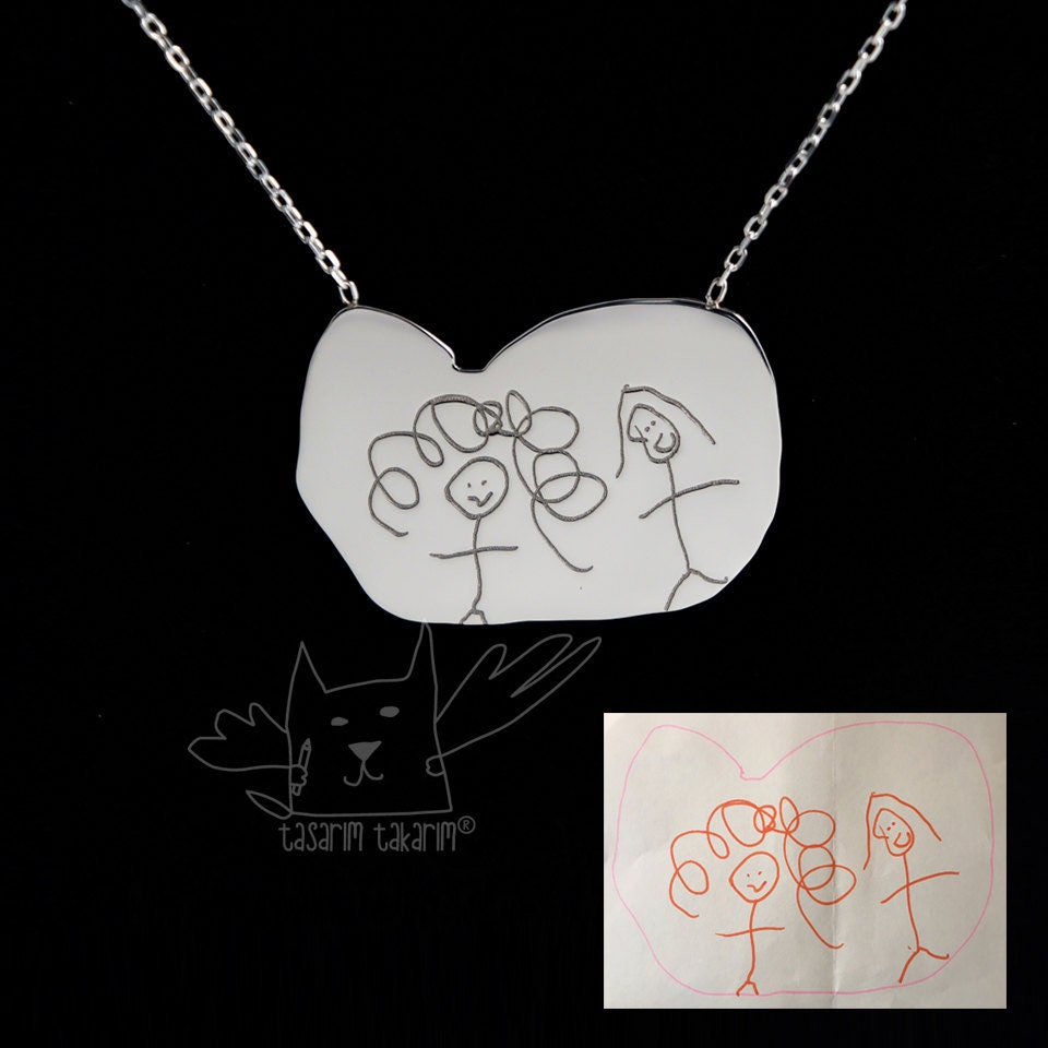 Personalisierter Schmuck, Maßgeschneiderte Halsketten Nach Den Zeichnungen Ihres Kindes, Einzelstück, Personalisiertes Geschenk, Geschenk Für Sie von TasarimTakarim