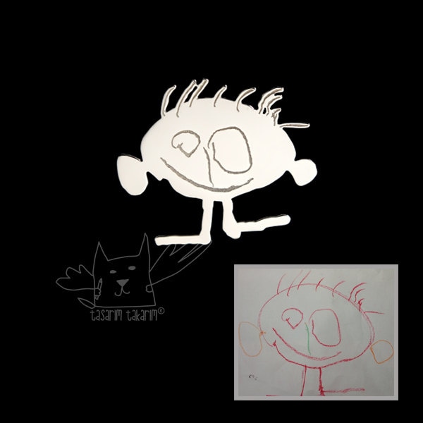 Personalisierter Schmuck, Maßgeschneiderte Sterling Silber Broschen Von Den Zeichnungen Ihrer Kinder, Kinder Kunst Pin, Geschenk Für Ihn, Papa von TasarimTakarim