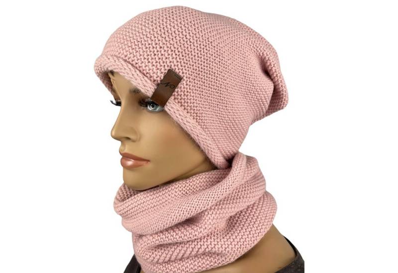 Taschen4life Beanie Mütze & Schal - N-Set unisex (2 teilig, Long-Beanie & Loop-Schal) für Damen und Herren, Strick uni einfarbig, klassisch modischer Stil von Taschen4life