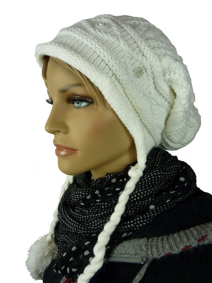 Taschen4life Bommelmütze Damen Mütze TA1110 gestrickt mit Bommel Long-Beanie zum binden, leger, einfarbig von Taschen4life