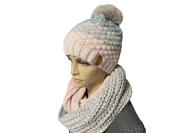 Taschen4life Bommelmütze Damen Mütze & Schal Set 36.64 (2 teilig, gestrickte Beanie mit großem Bommel & Loop Strickschal) locker gestrickt, mit großem Bommel von Taschen4life