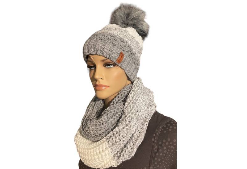 Taschen4life Bommelmütze Damen Mütze & Schal Set 36.64 (2 teilig, gestrickte Beanie mit großem Bommel & Loop Strickschal) locker gestrickt, mit großem Bommel von Taschen4life