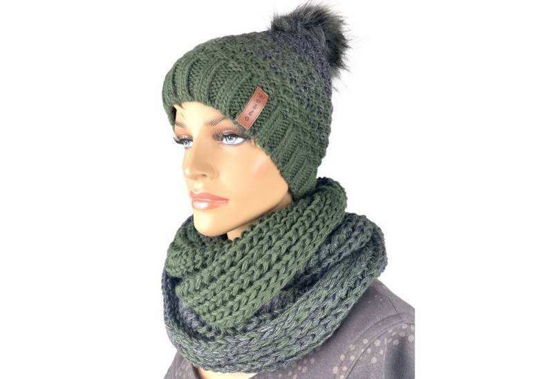 Taschen4life Bommelmütze Damen Mütze & Schal Set 36.64 (2 teilig, gestrickte Beanie mit großem Bommel & Loop Strickschal) locker gestrickt, mit großem Bommel von Taschen4life