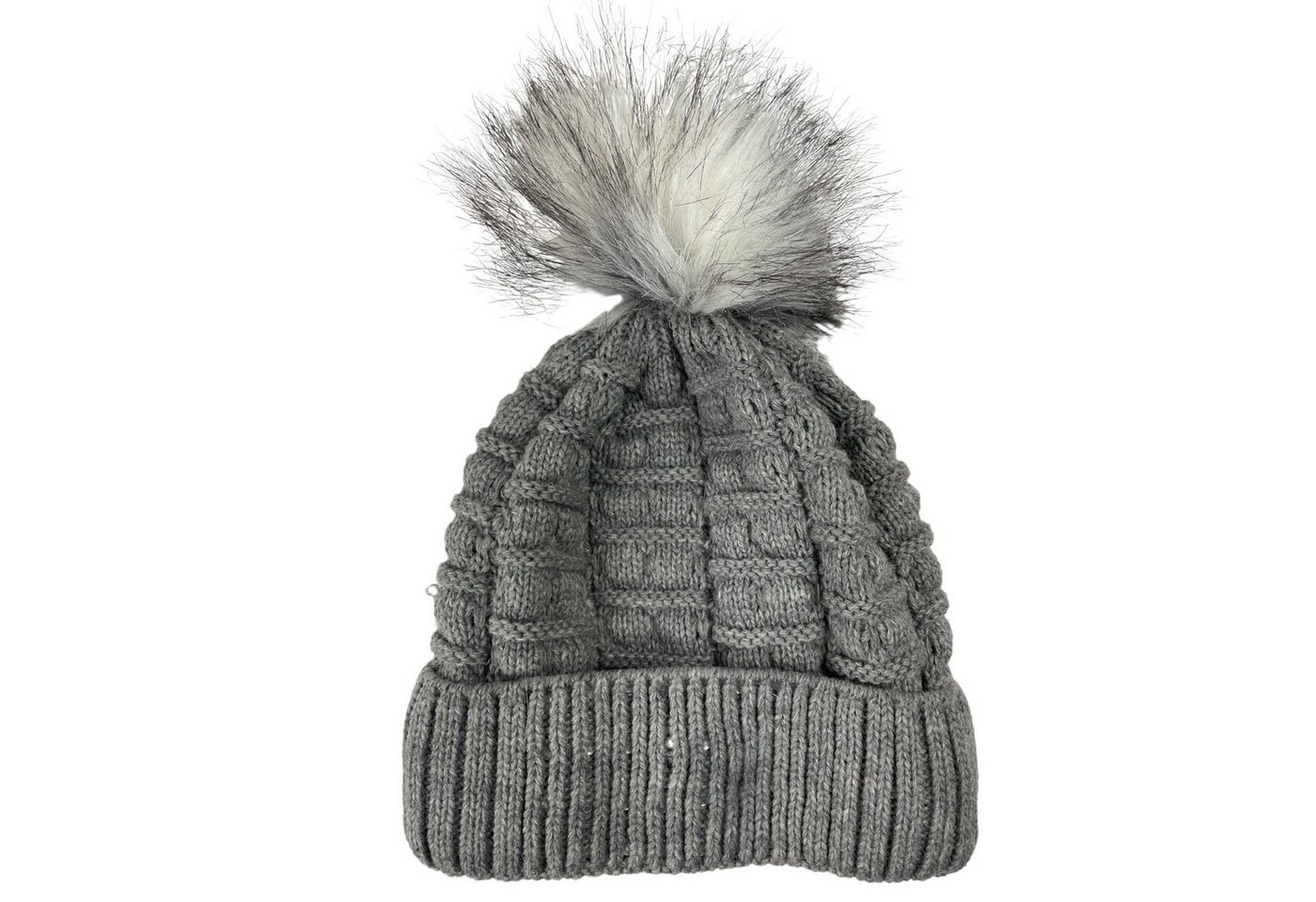 Taschen4life Bommelmütze Strickmütze Julia mit großem Bommel und Glitzer Muster-Strick Mütze, Damen & Mädchen Beanie von Taschen4life