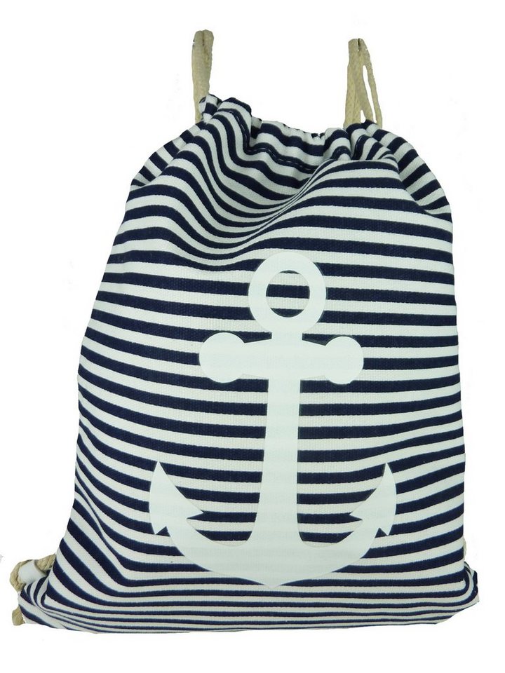 Taschen4life Gymbag Turnbeutel Rucksack 1603, maritime Anker & Streifen, Sportbeutel, Stoffbeutel von Taschen4life