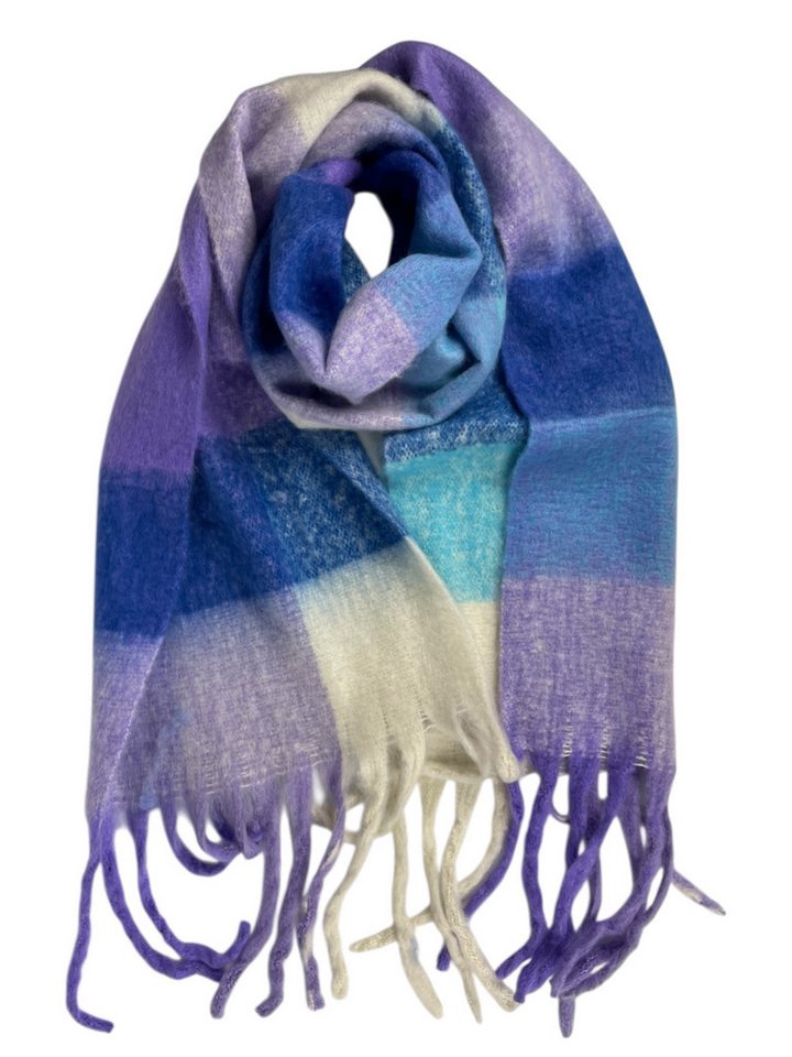 Taschen4life Modeschal Damen Schal mit dicken Fransen 100, kariert, mehrfarbig, kuschelig & lang mit dicken Fransen von Taschen4life