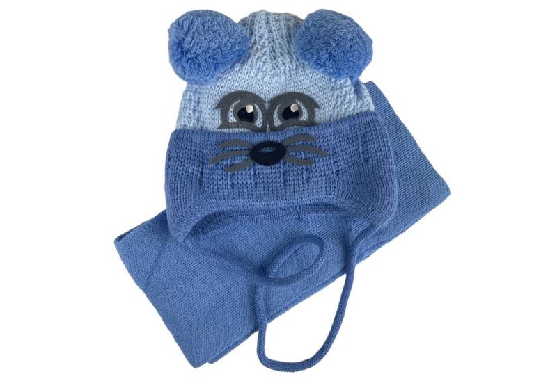 Taschen4life Mütze & Schal Kinder Mütze & Schal Set KK11 (2 teiliges Set) mit Maus Gesicht und Bommel Ohren von Taschen4life