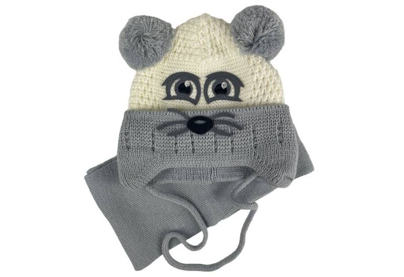 Taschen4life Mütze & Schal Kinder Mütze & Schal Set KK11 (2 teiliges Set) mit Maus Gesicht und Bommel Ohren von Taschen4life