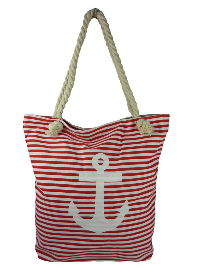 Taschen4life Strandtasche maritime Strand Tasche 1604, gestreift mit Anker Motiv, Stofftasche, Canvas (Segeltuch), mit Reißverschluss von Taschen4life