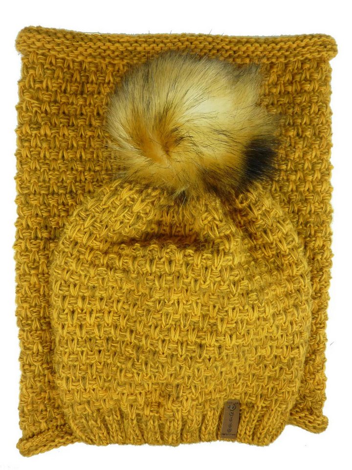 Taschen4life Strickmütze Damen Mütze & Schal Set 38.03 (2 teilig, Kombi Set Longbeanie & Loopschal) Rundschal als Loop, Beanie leicht gefüttert, lockerer Strick von Taschen4life