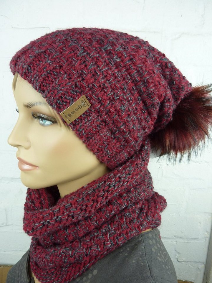 Taschen4life Strickmütze Damen Mütze & Schal Set 38.03 (2 teilig, Kombi Set Longbeanie & Loopschal) Rundschal als Loop, Beanie leicht gefüttert, lockerer Strick von Taschen4life