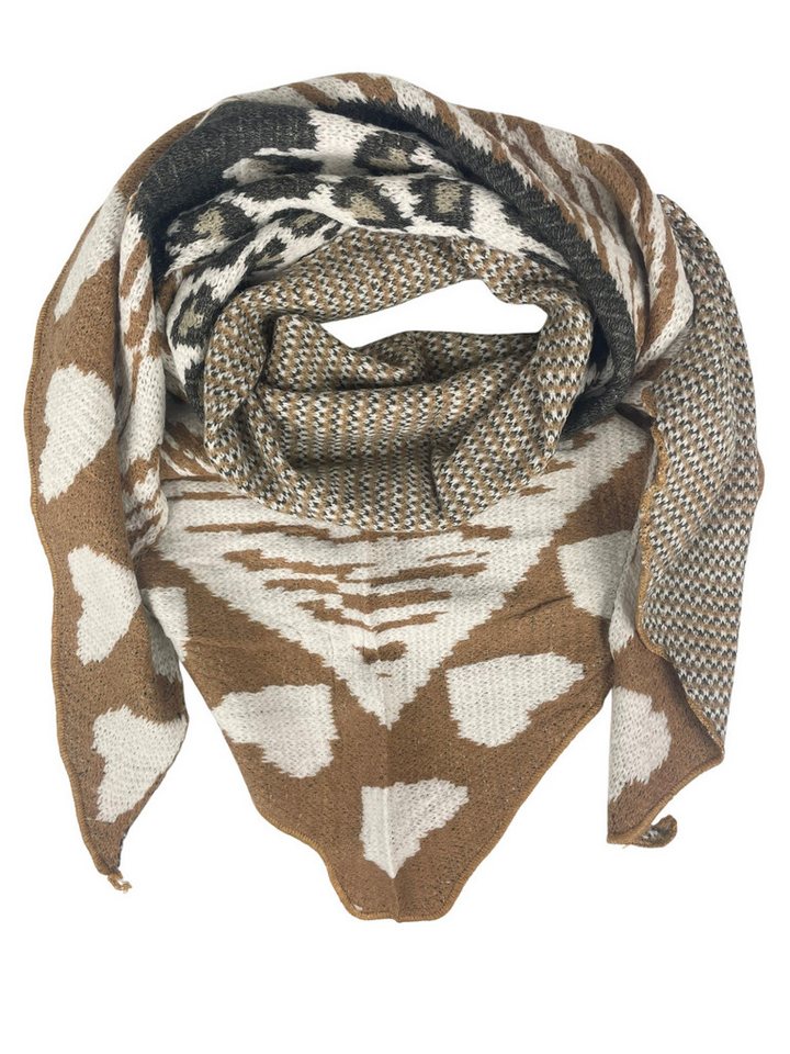 Taschen4life XXL-Schal Dreiecksschal SW175 Leopard & Herz Muster, groß, kuschelweich, Feinstrickschal von Taschen4life