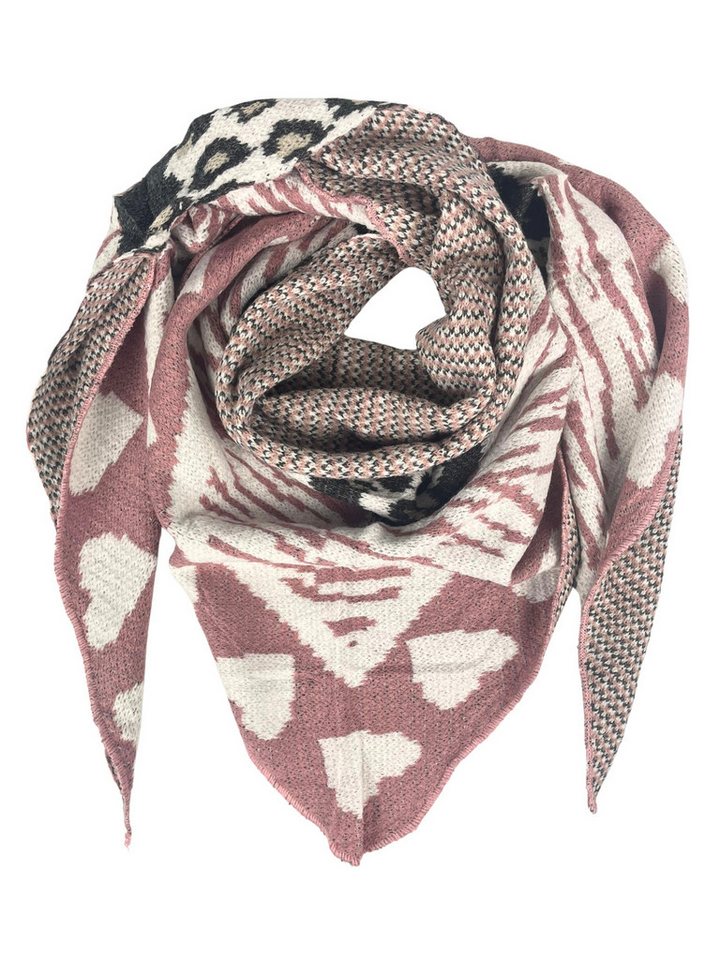 Taschen4life XXL-Schal Dreiecksschal SW175 Leopard & Herz Muster, groß, kuschelweich, Feinstrickschal von Taschen4life