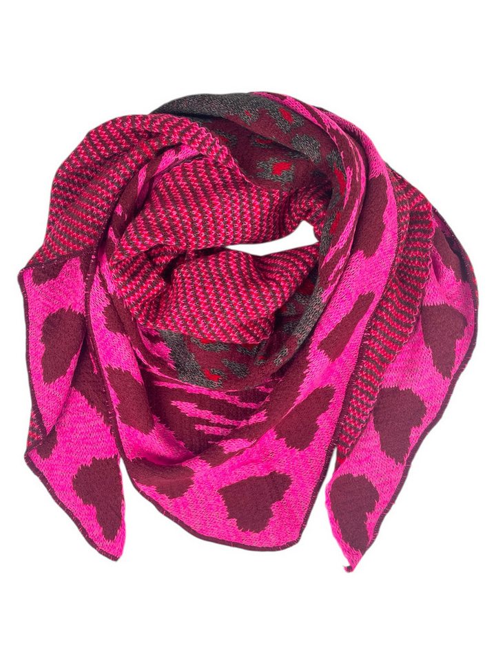 Taschen4life XXL-Schal Dreiecksschal SW175 Leopard & Herz Muster, groß, kuschelweich, Feinstrickschal von Taschen4life