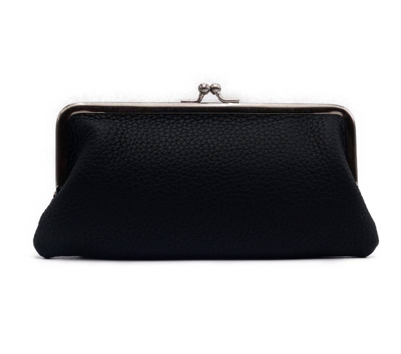 Leder Geldbörse Damen, Clipbörse "Emma" in Schwarz, Portemonnaie Geldbeutel Brillenetui von Taschenkinder