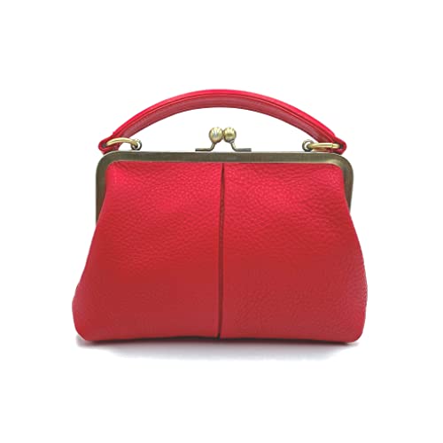 Taschenkinder Damen Umhängetasche und Henkeltasche aus Echtleder – Vintage-Design, personalisierbar, viele Farben – Modell „Kleine Olive“ (Rot) von Taschenkinder