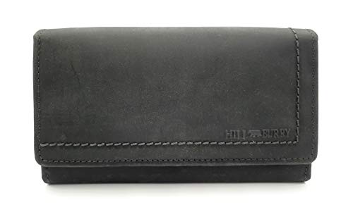 Hill Burry echt Leder Damen Geldbörse Portemonnaie Vintage Hunterleder mit RFID Schutz schwarz von Taschenvertrieb