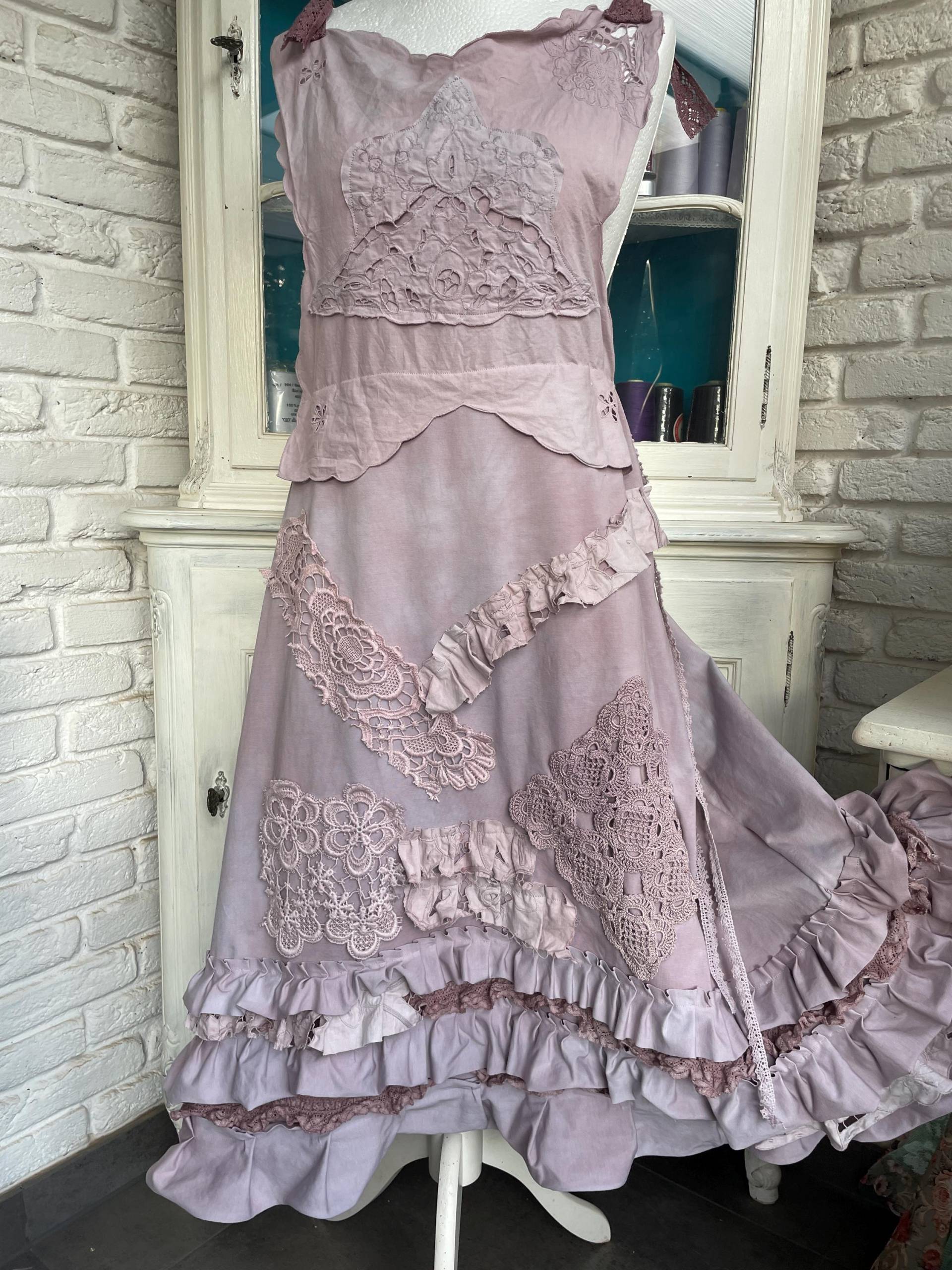 Bohorock Latzrock Stufenrock Kleid Flieder Altrosa Handgefärbt Einheitsgröße 34 Bis 48 Feenrock von TaschenwerkCS