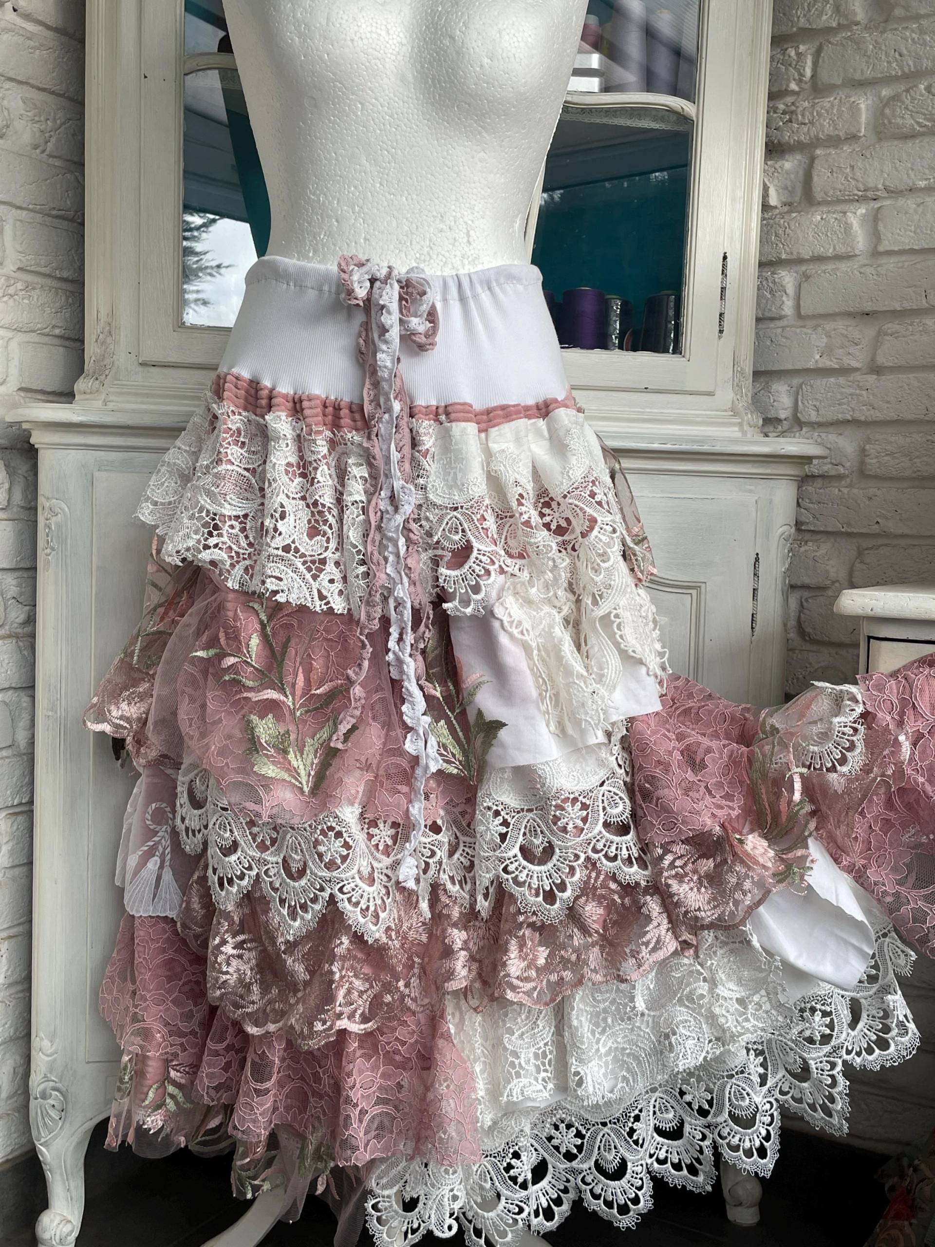 Bohorock Stufenrock Rosa Weiß Einheitsgröße 34 Bis 48 Feenrock Festivalrock von TaschenwerkCS