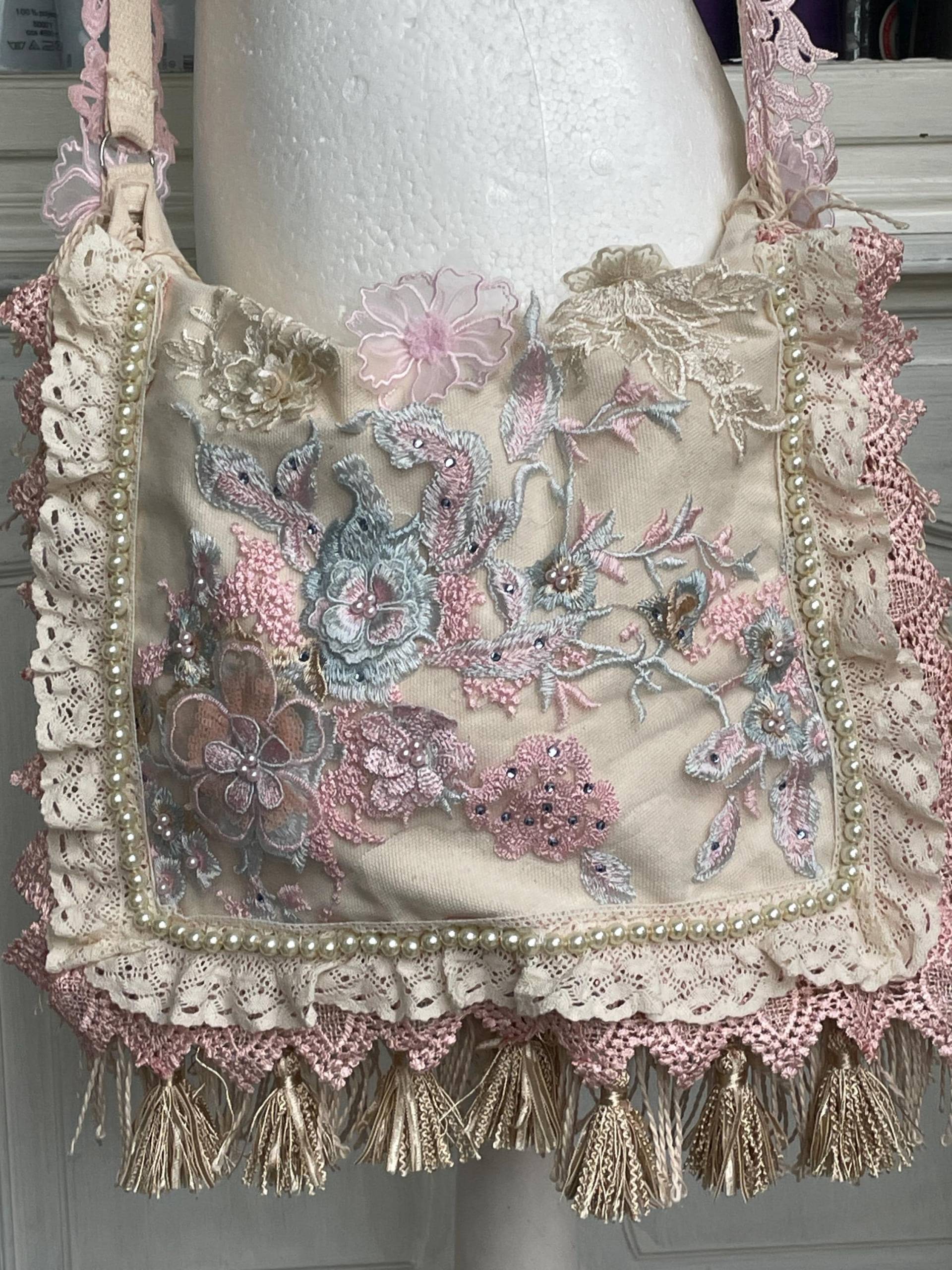 Foldover Tasche Tasche, Shabby, Bohemian, Boho, Romantik Hippietasche Festivaltasche von TaschenwerkCS