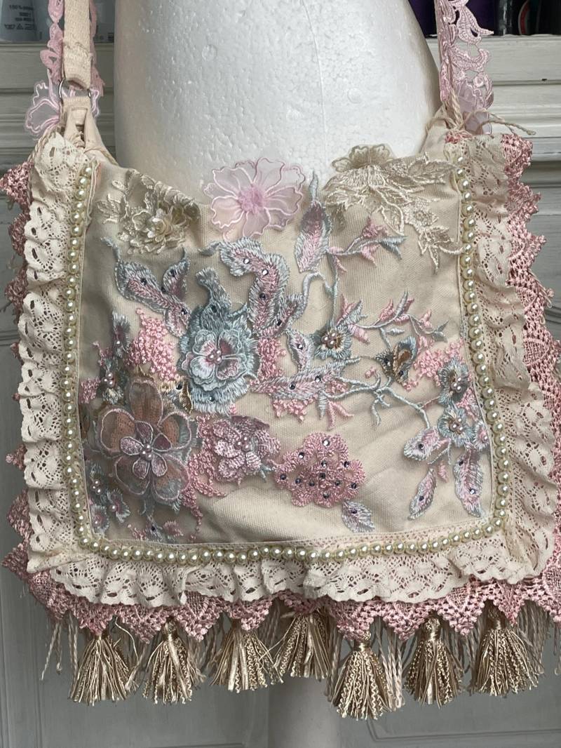 Foldover Tasche Tasche, Shabby, Bohemian, Boho, Romantik Hippietasche Festivaltasche von TaschenwerkCS